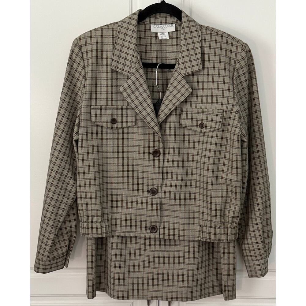 Vintage Casual Corner Tan Plaid Jacket/Skirt Set Size 12 Made in U.S.A.